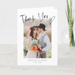 Cartão De Agradecimento Foto de Casamento Minimalista do Coração de Script
