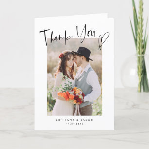 Cartão De Agradecimento Foto de Casamento Minimalista do Coração de Script