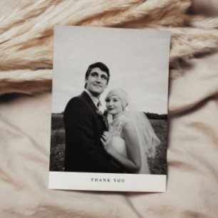 Cartão De Agradecimento Foto de casamento minimalista elegante preto e bra