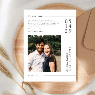 Cartão De Agradecimento Foto de casamento minimalista em preto e branco mo