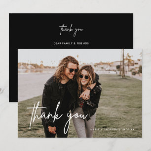 Cartão De Agradecimento Foto de Casamento Minimalista Preto - Obrigado Car