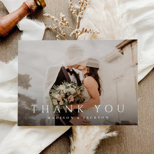 Cartão De Agradecimento Foto de casamento moderna e elegante simples (Criador carregado)