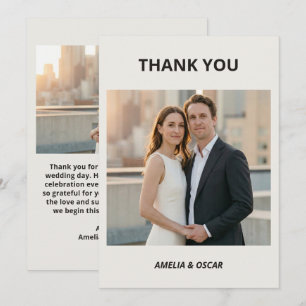 Cartão De Agradecimento Foto de Casamento Moderna Preta e Branca Personali