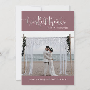 Cartão De Agradecimento Foto de Casamento Moderno Minimalista Dusty Purple