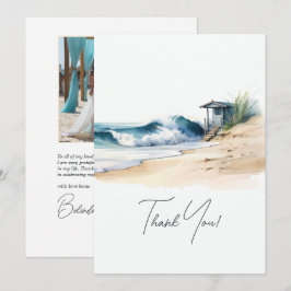 Cartão De Agradecimento Foto de Casamento na Praia com Estilo Costeiro