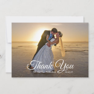 Cartão De Agradecimento Foto de Casamento na Praia com Palmeira Tropical G