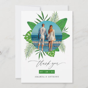 Cartão De Agradecimento Foto de Casamento na Praia Tropical