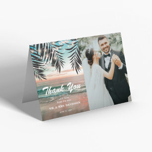 Cartão De Agradecimento Foto de Casamento na Praia Tropical