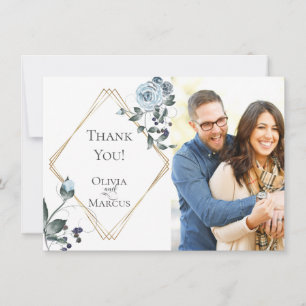 Cartão De Agradecimento Foto De Casamento Obrigado   Azul-pasta