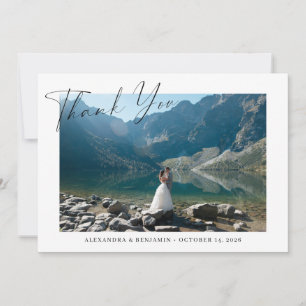 Cartão De Agradecimento Foto de casamento personalizada com letra cursiva