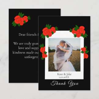 Cartão De Agradecimento Foto de Casamento Personalizada com Rosas Vermelha