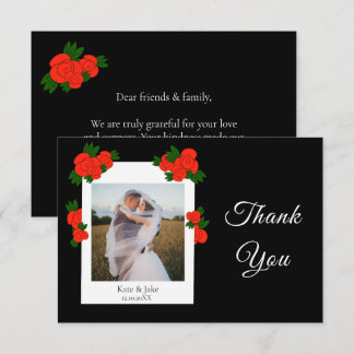 Cartão De Agradecimento Foto de Casamento Personalizada com Rosas Vermelha