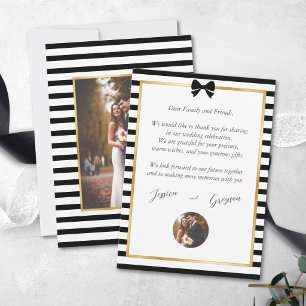 Cartão De Agradecimento Foto de casamento preta e branca com moldura doura