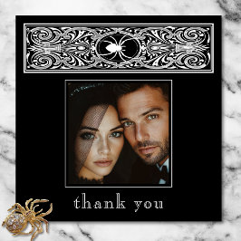 Cartão De Agradecimento Foto de casamento preto e branco de aranha assusta