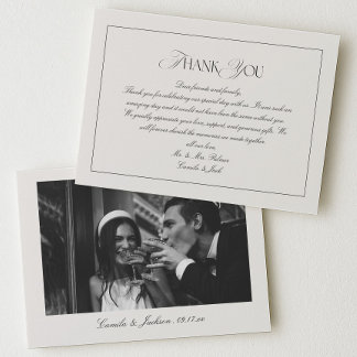 Cartão De Agradecimento Foto de casamento preto e marfim com dinheiro anti