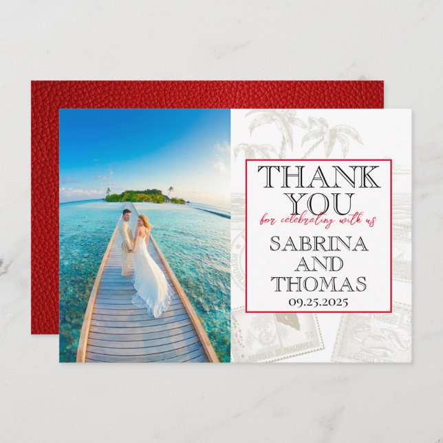 Cartão De Agradecimento Foto de casamento Red Maldivas Obrigado (Frente/Verso)