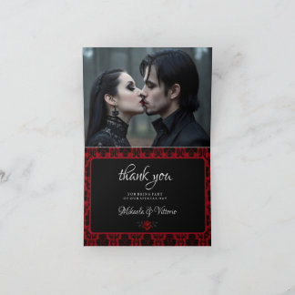 Cartão De Agradecimento Foto de Casamento Rosa Gótico Escuro