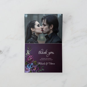 Cartão De Agradecimento Foto de Casamento Rosa Gótico Escuro