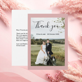Cartão De Agradecimento Foto de casamento rosa poeirento
