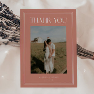 Cartão De Agradecimento Foto de casamento rosa poeirento elegante moderno