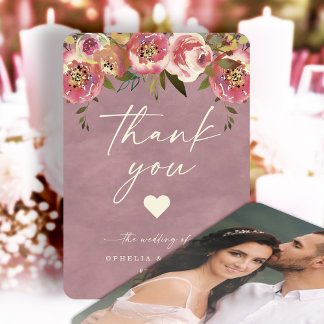 Cartão De Agradecimento Foto de Casamento Rosa-Rosa Ophelia Cottagecore Du