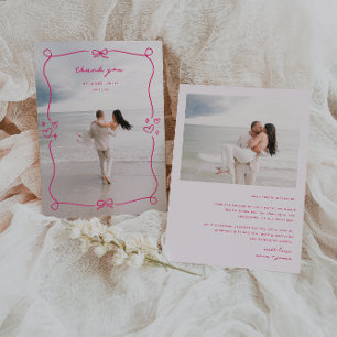 Cartão De Agradecimento Foto de Casamento Rosa Whimsical