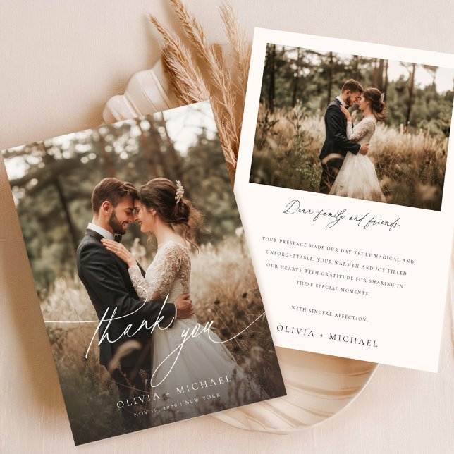 Cartão De Agradecimento Foto de Casamento Russo Moderno com Script Simples (Criador carregado)