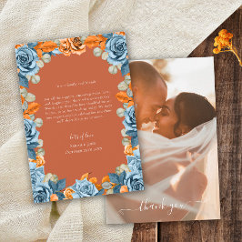 Cartão De Agradecimento Foto De Casamento Rústico E Marinho Terracotta Azu