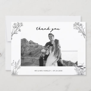 Cartão De Agradecimento Foto de Casamento Rústico Elegante