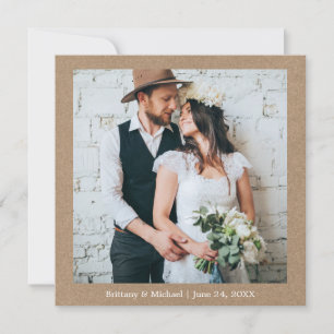 Cartão De Agradecimento Foto de casamento Simple Kraft minimalista moderna