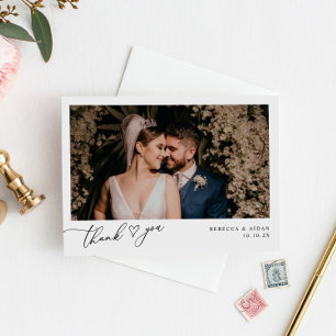 Cartão De Agradecimento Foto de casamento simples do Neutral Boho Blush