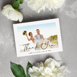 Cartão De Agradecimento Foto De Casamento Simples Minimalista Obrigado