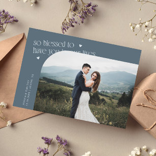Cartão De Agradecimento Foto de casamento slate blue tão abençoada