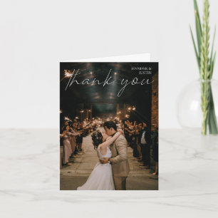 Cartão De Agradecimento Foto de Casamento Típica Moderna de Escrita Manual