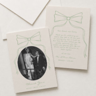 Cartão De Agradecimento Foto de Casamento Verde Arco Desenhado Mão
