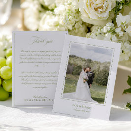 Cartão De Agradecimento Foto de Casamento Verde do Classic Elegant Sage