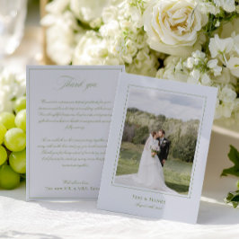 Cartão De Agradecimento Foto de Casamento Verde e Azul do Classic Elegant