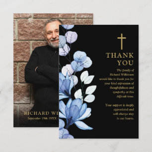 Cartão De Agradecimento Foto de Celebração Cristã da Vida Floral Azul