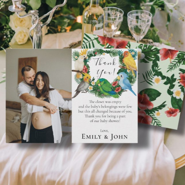 Cartão De Agradecimento Foto de Chá de fraldas selvagem de Parrots, bebê t (Criador carregado)