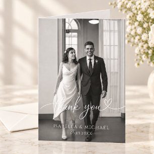 Cartão De Agradecimento Foto de Coração de Cunho Casamento