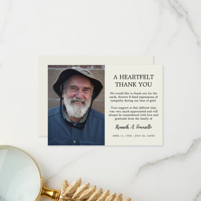 Cartão De Agradecimento Foto de Coração Funeral Clássica (Frente/Verso In Situ)