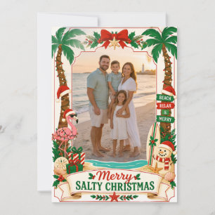 Cartão De Agradecimento Foto de família na praia de um Natal Salgado Alegr