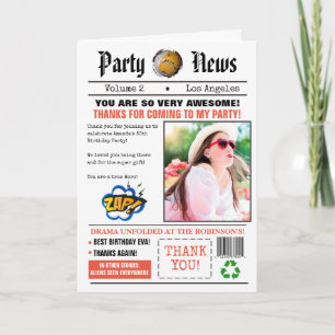 Cartão De Agradecimento Foto de festa de aniversário de jornal retrô