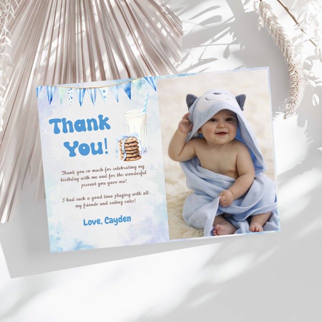Cartão De Agradecimento Foto De Festa de aniversário De Leite E Biscoitos (Criador carregado)
