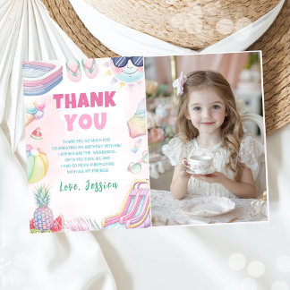 Cartão De Agradecimento Foto de festa de aniversário de menina no escorreg