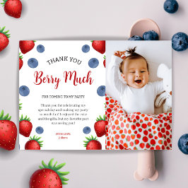 Cartão De Agradecimento Foto de Festa de aniversário de Strawberry e Blueb