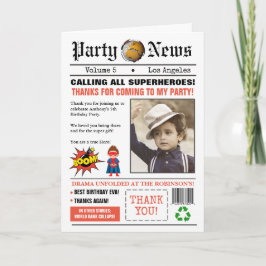 Cartão De Agradecimento Foto de Festa de aniversário de Super Herói do Jor