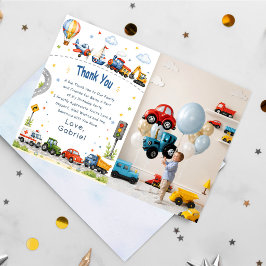 Cartão De Agradecimento Foto de festa de aniversário de transporte