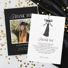 Cartão De Agradecimento Foto de festa de formatura moderna com laço preto 