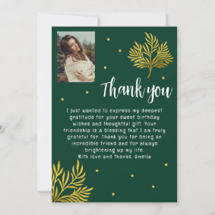 Cartão De Agradecimento Foto de Folhagem Dourada de Aniversário Elegante